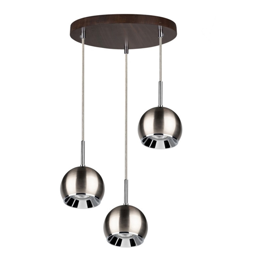 LED Lustr na lanku BALL WOOD 3xGU10/5W/230V buk