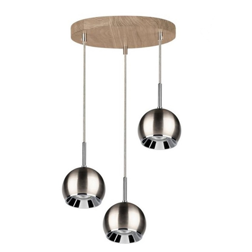 LED Lustr na lanku BALL WOOD 3xGU10/5W/230V dub