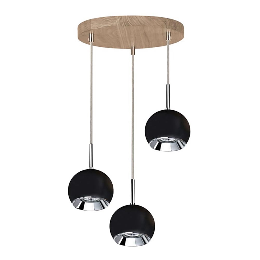 LED Lustr na lanku BALL WOOD 3xGU10/5W/230V dub