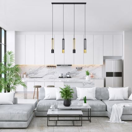 LED Lustr na lanku BARS 4xGU10/4,8W/230V černá/zlatá