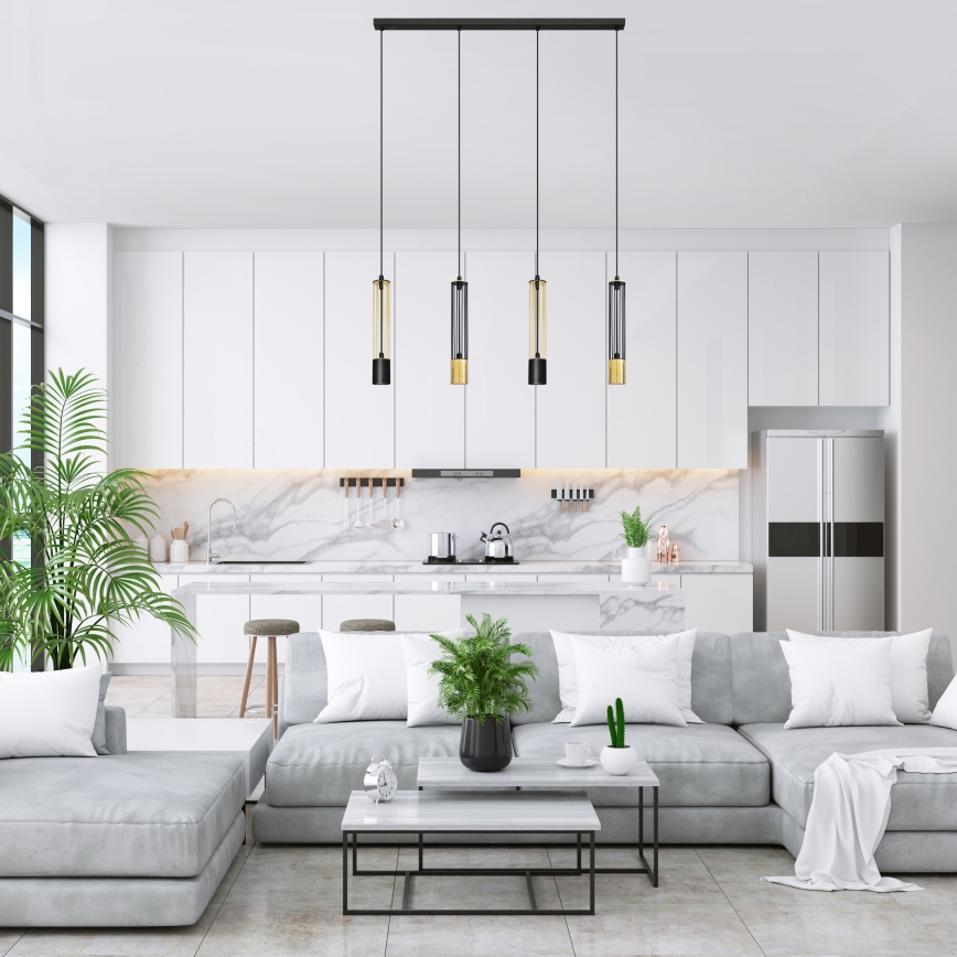 LED Lustr na lanku BARS 4xGU10/4,8W/230V černá/zlatá