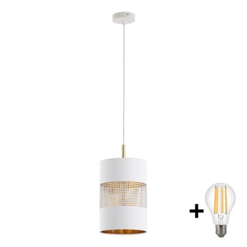 LED Lustr na lanku BOGART 1xE27/15W/230V bílá/zlatá