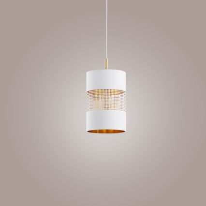 LED Lustr na lanku BOGART 1xE27/15W/230V bílá/zlatá