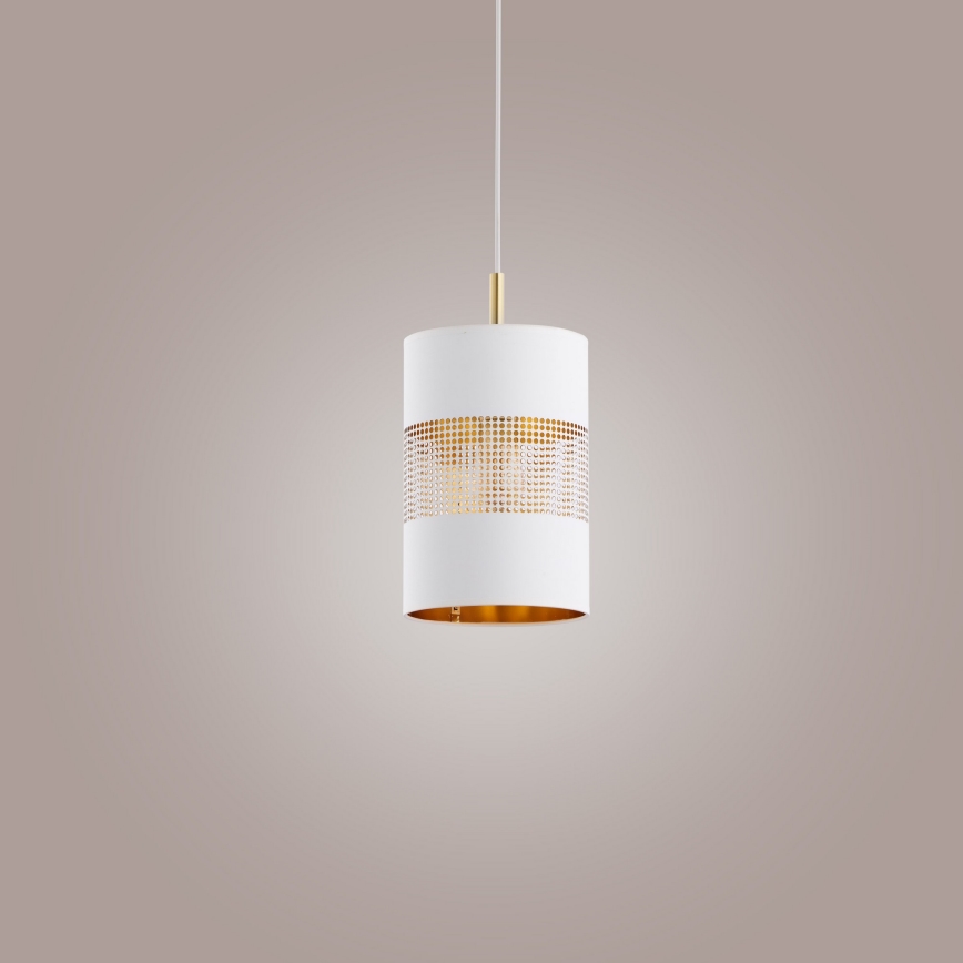 LED Lustr na lanku BOGART 1xE27/15W/230V bílá/zlatá