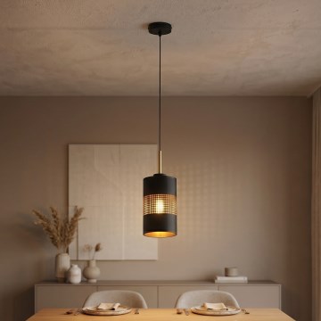 LED Lustr na lanku BOGART 1xE27/15W/230V černá/zlatá