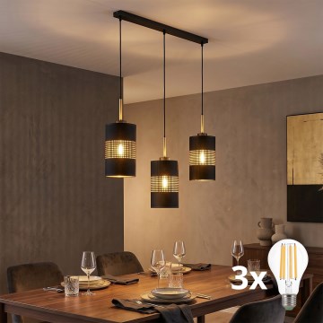 LED Lustr na lanku BOGART 3xE27/15W/230V černá/zlatá