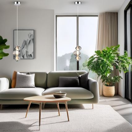 LED Lustr na lanku BOLLA LED/12W/230V pr. 16 cm lesklý chrom/kouřová šedá