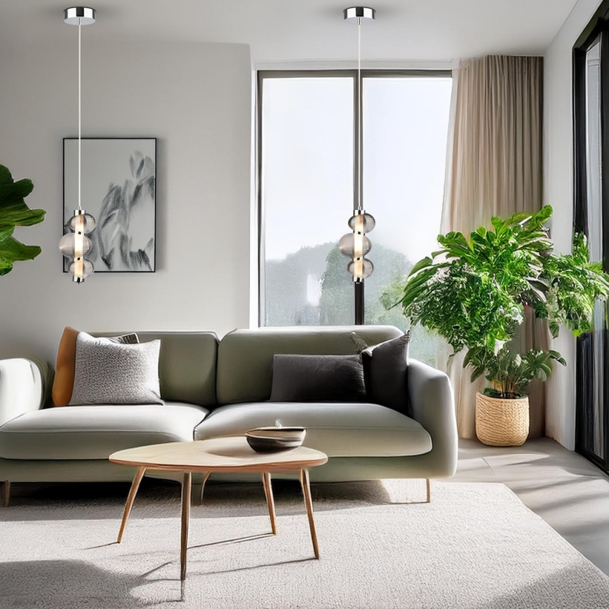 LED Lustr na lanku BOLLA LED/12W/230V pr. 16 cm lesklý chrom/kouřová šedá