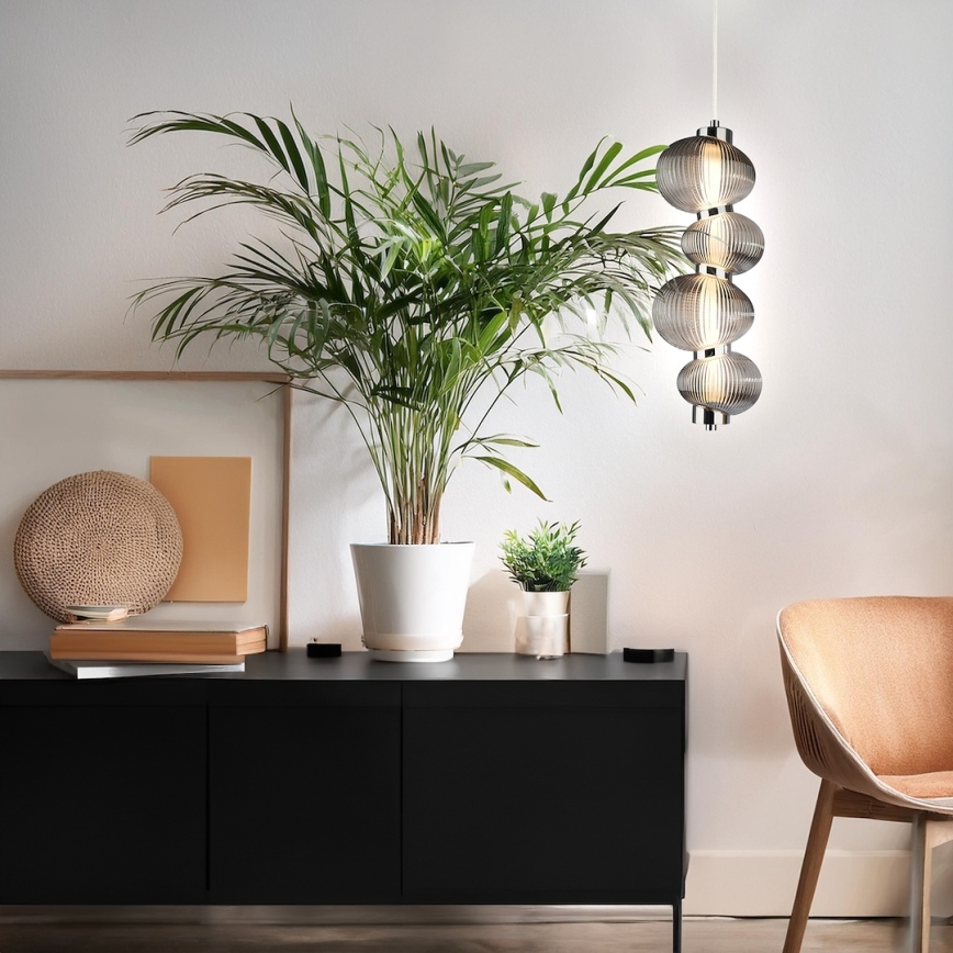 LED Lustr na lanku BOLLA LED/17W/230V pr. 16 cm lesklý chrom/kouřová