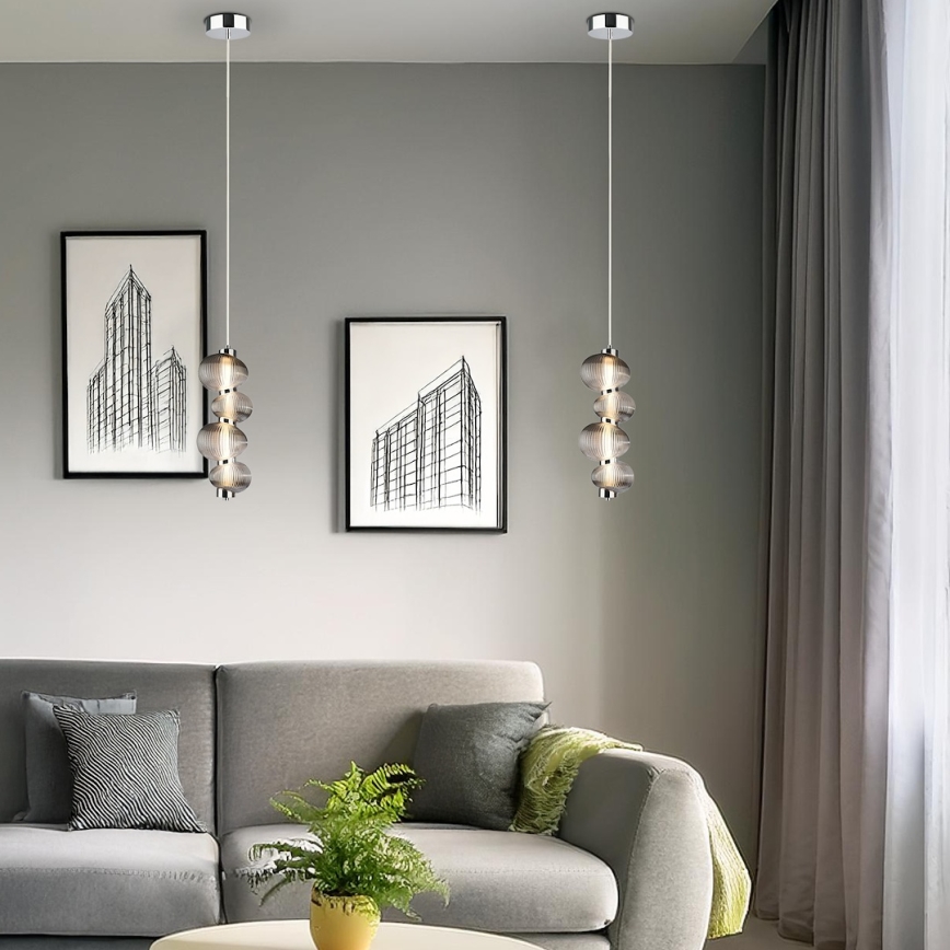LED Lustr na lanku BOLLA LED/17W/230V pr. 16 cm lesklý chrom/kouřová