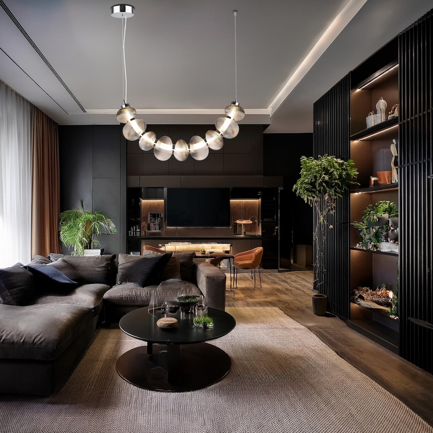 LED Lustr na lanku BOLLA LED/36W/230V lesklý chrom/kouřová šedá