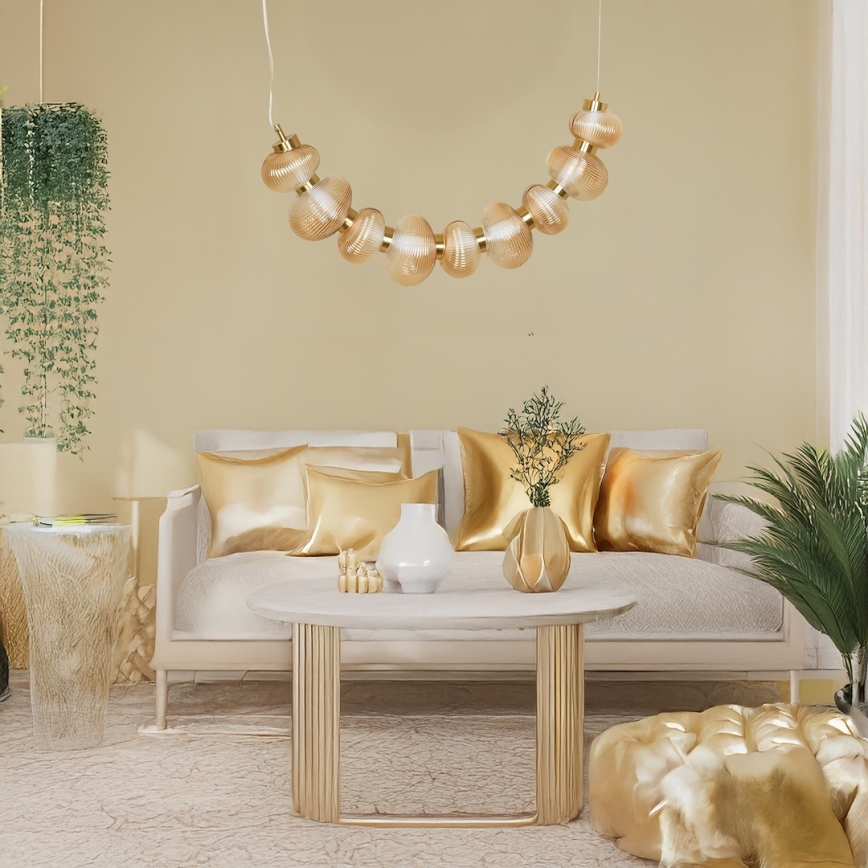 LED Lustr na lanku BOLLA LED/36W/230V zlatá/kouřová béžová