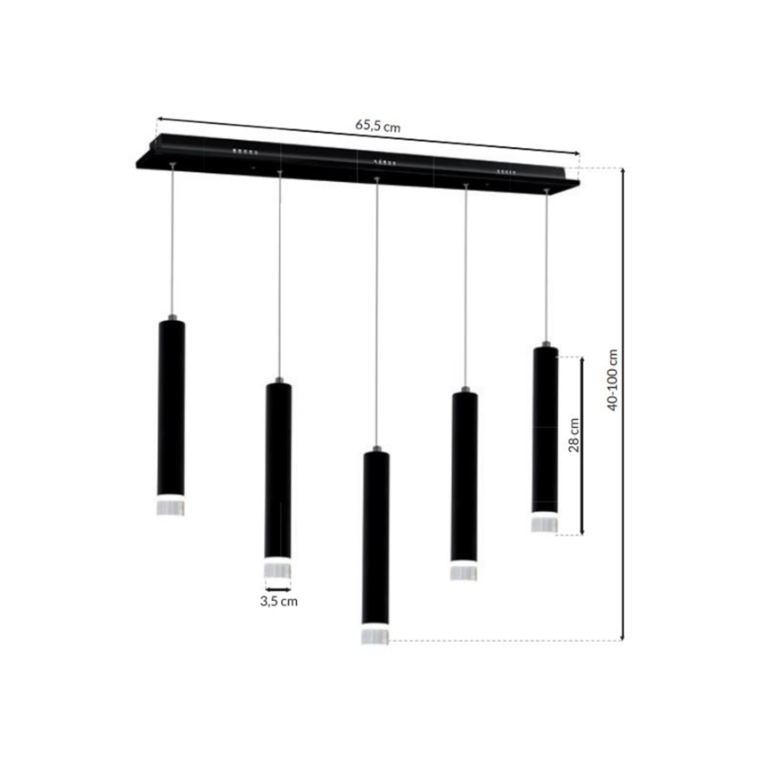LED Lustr na lanku CARBON 5xLED/25W/230V černá