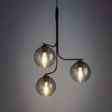 LED Lustr na lanku CESAR 3xE27/15W/230V černá/kouřová šedá