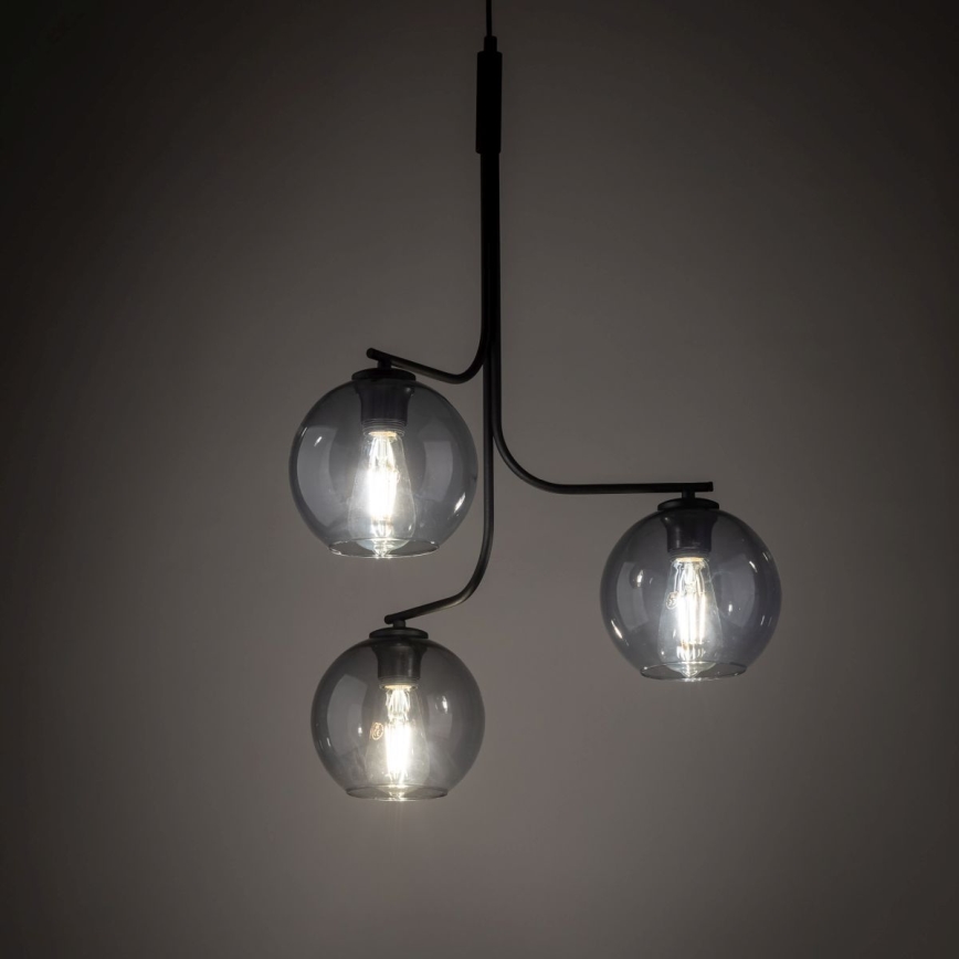 LED Lustr na lanku CESAR 3xE27/15W/230V černá/kouřová šedá