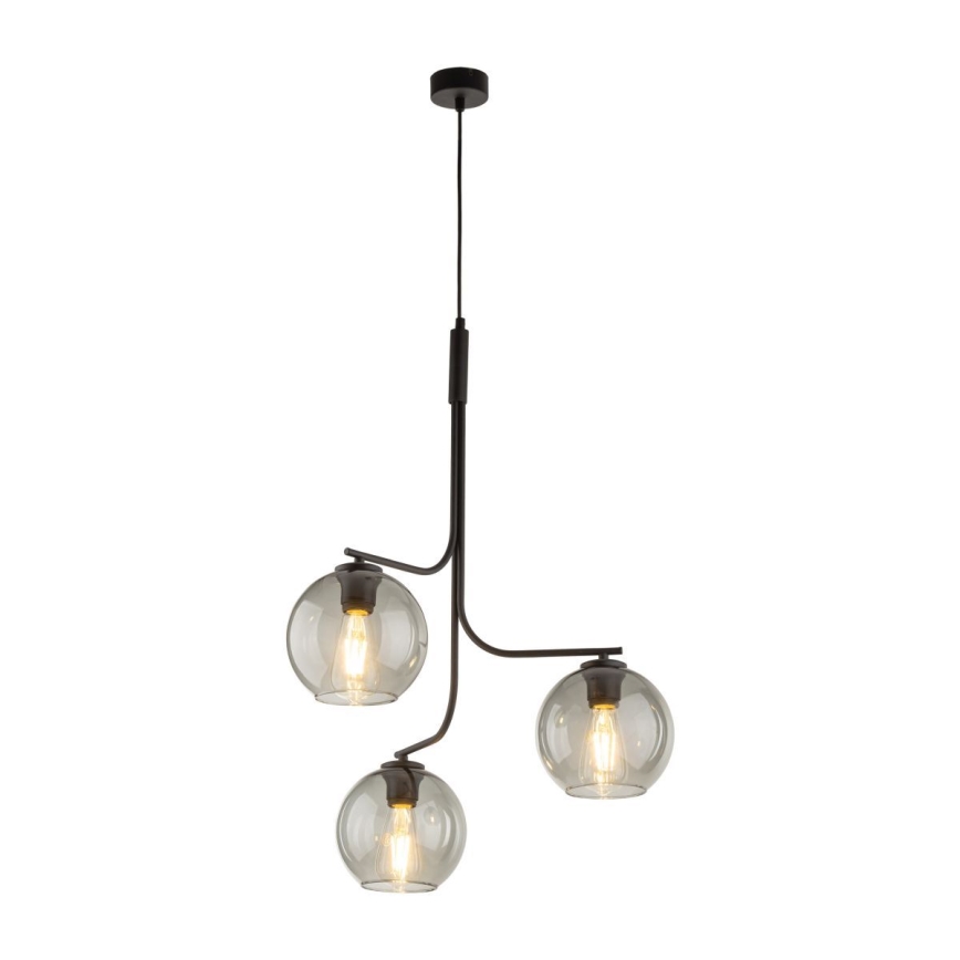 LED Lustr na lanku CESAR 3xE27/15W/230V černá/kouřová šedá