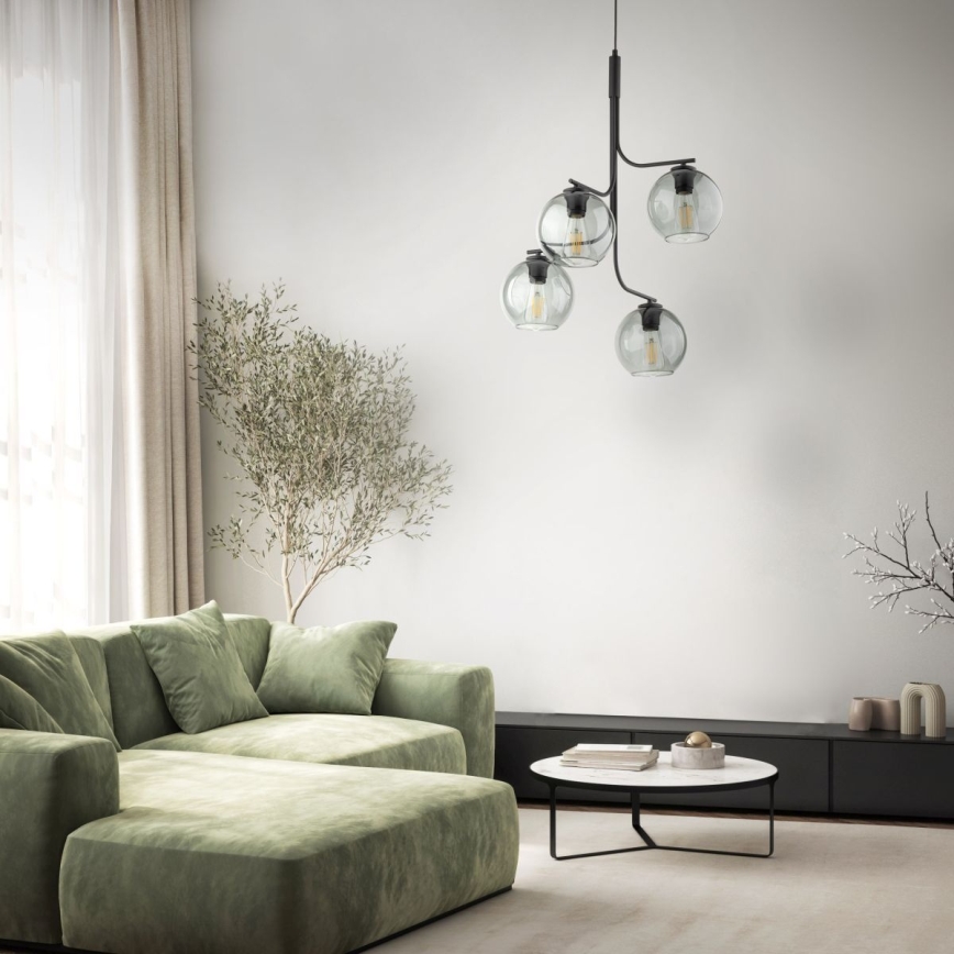 LED Lustr na lanku CESAR 4xE27/15W/230V černá/kouřová šedá