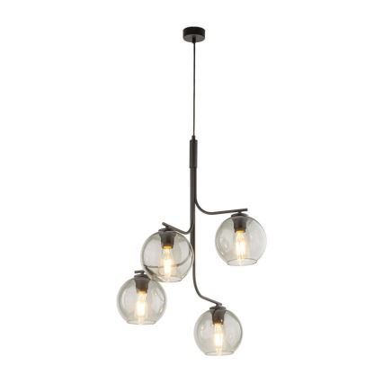 LED Lustr na lanku CESAR 4xE27/15W/230V černá/kouřová šedá