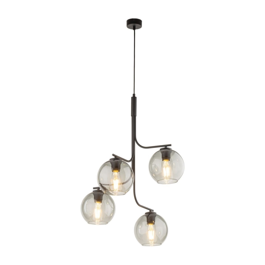 LED Lustr na lanku CESAR 4xE27/15W/230V černá/kouřová šedá