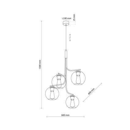 LED Lustr na lanku CESAR 4xE27/15W/230V černá/kouřová šedá