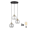 LED Lustr na lanku DEVI 3xE27/15W/230V černá/čirá