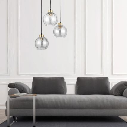 LED Lustr na lanku DEVI 3xE27/15W/230V černá/čirá