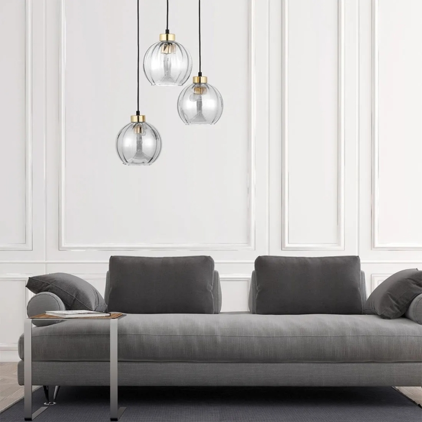 LED Lustr na lanku DEVI 3xE27/15W/230V černá/čirá