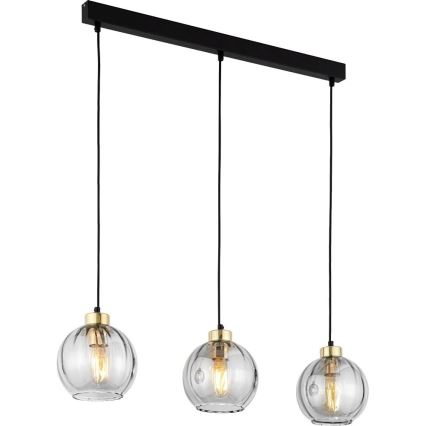 LED Lustr na lanku DEVI 3xE27/15W/230V černá/čirá