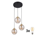LED Lustr na lanku DEVI 3xE27/15W/230V černá/kouřová béžová