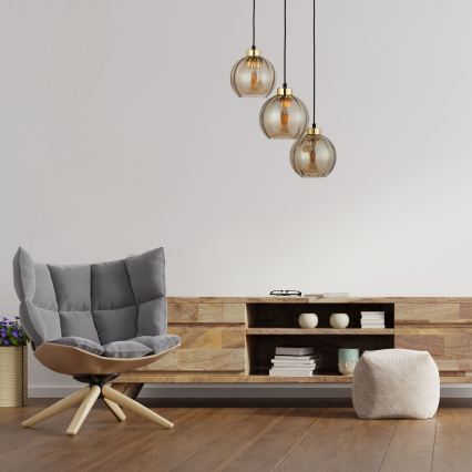LED Lustr na lanku DEVI 3xE27/15W/230V černá/kouřová béžová