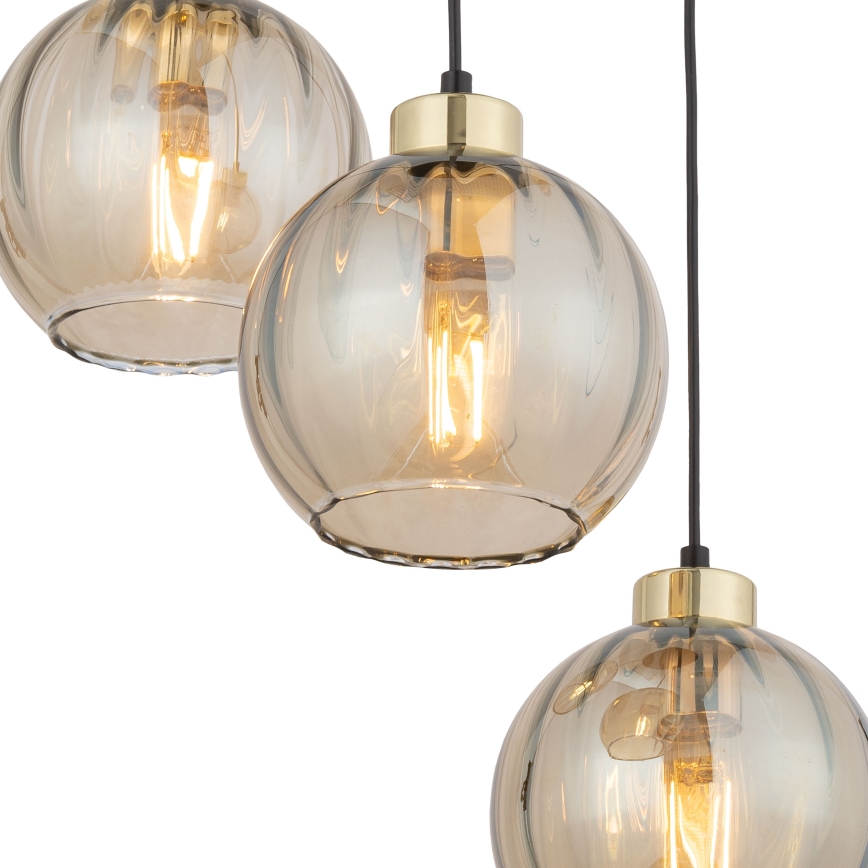 LED Lustr na lanku DEVI 3xE27/15W/230V černá/kouřová béžová