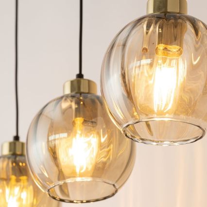 LED Lustr na lanku DEVI 3xE27/15W/230V černá/kouřová béžová