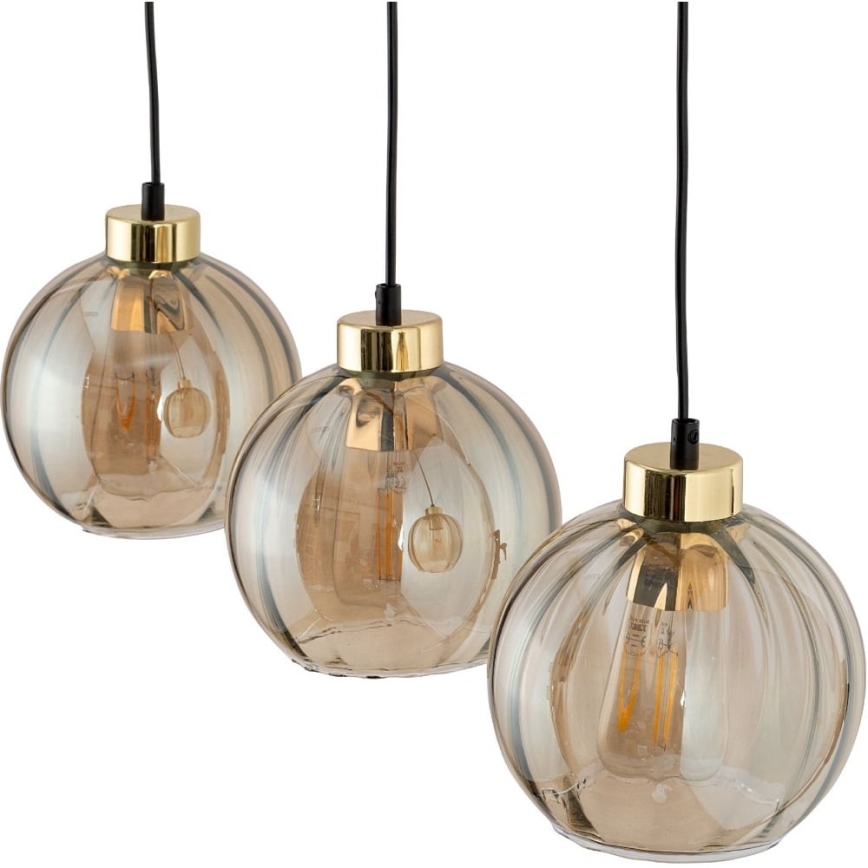 LED Lustr na lanku DEVI 3xE27/15W/230V černá/kouřová béžová