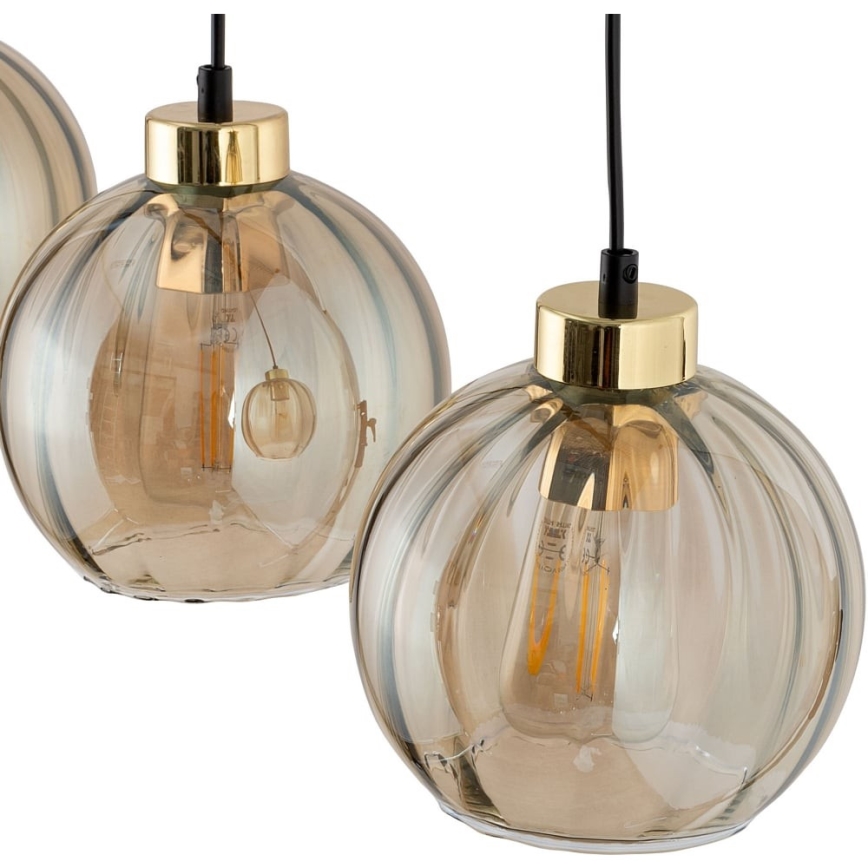 LED Lustr na lanku DEVI 3xE27/15W/230V černá/kouřová béžová