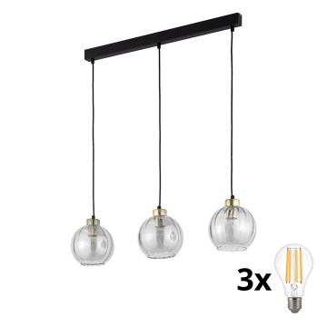 LED Lustr na lanku DEVI 3xE27/15W/230V černá/kouřová