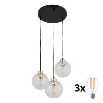 LED Lustr na lanku DEVON 3xE27/15W/230V černá/čirá