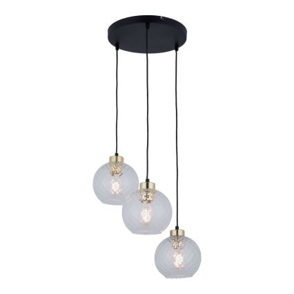 LED Lustr na lanku DEVON 3xE27/15W/230V černá/čirá