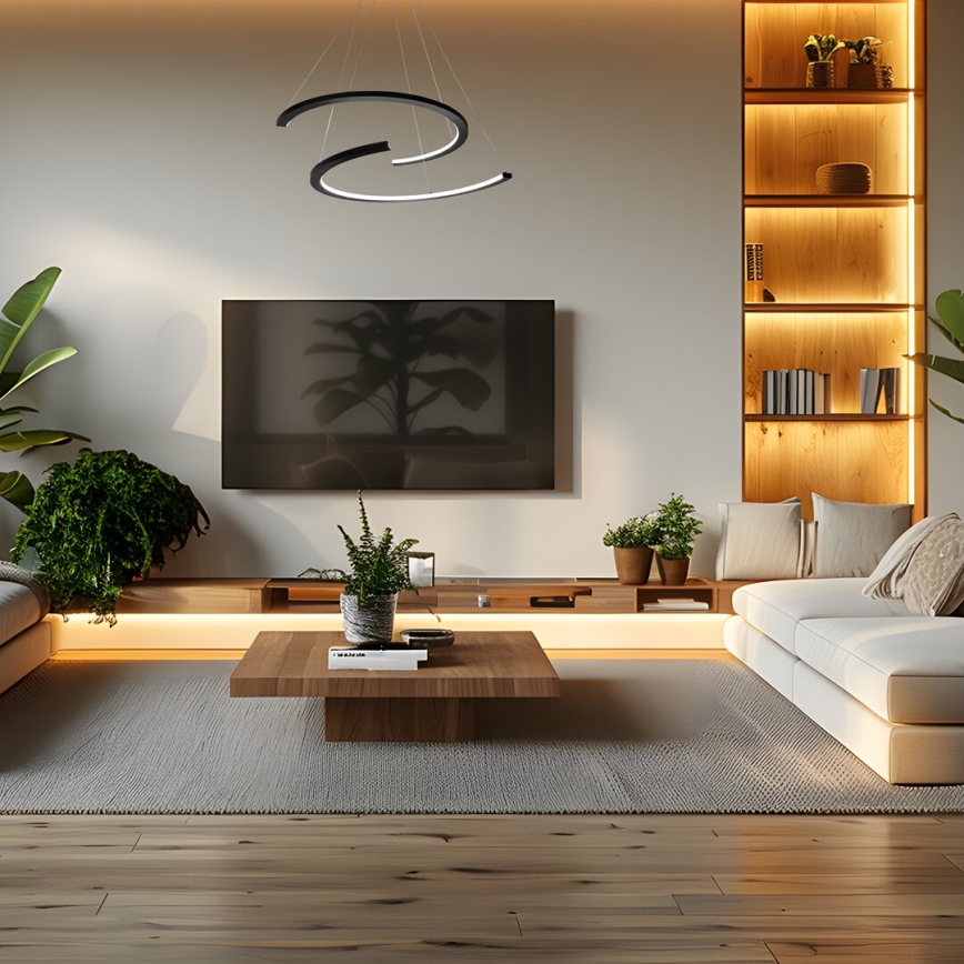 LED Lustr na lanku DOUBLEMOON LED/30W/230V černá