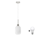 LED Lustr na lanku HARMA 1xE27/60W/230V pr. 14 cm matný chrom/bílá