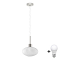 LED Lustr na lanku HARMA 1xE27/60W/230V pr. 25 cm matný chrom/bílá