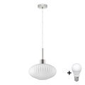 LED Lustr na lanku HARMA 1xE27/60W/230V pr. 30 cm matný chrom/bílá