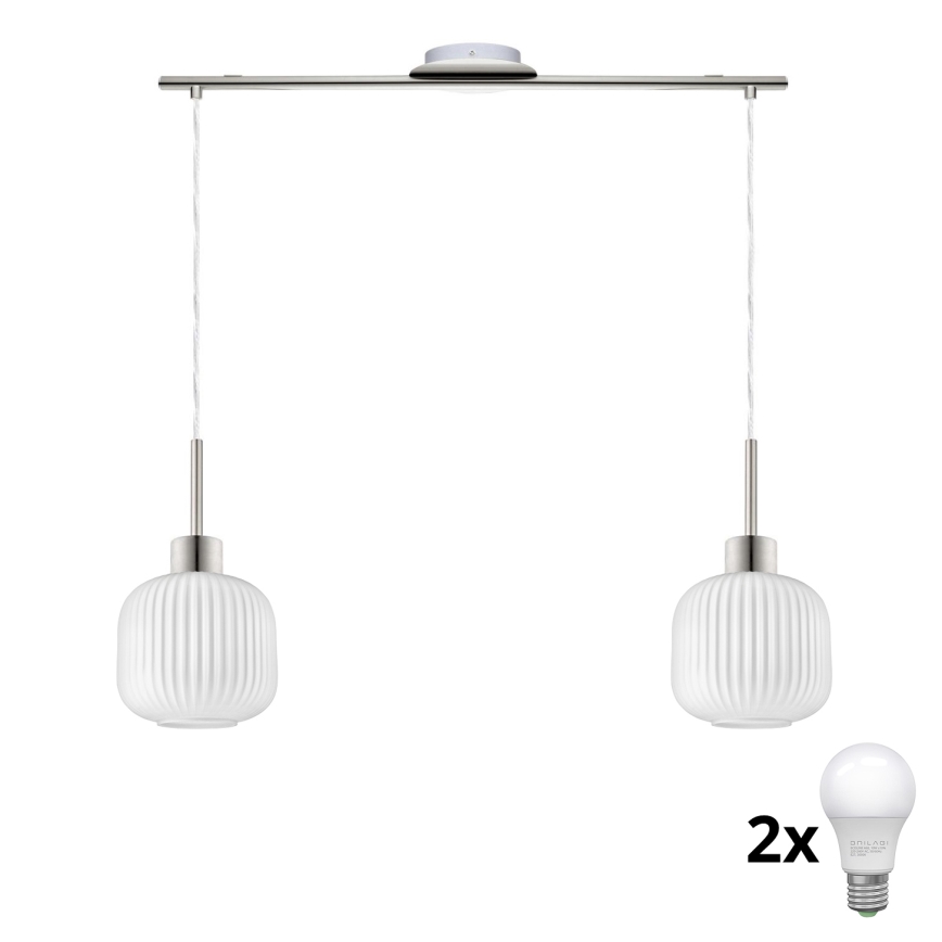 LED Lustr na lanku HARMA 2xE27/60W/230V matný chrom/bílá