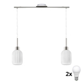 LED Lustr na lanku HARMA 2xE27/60W/230V matný chrom/bílá