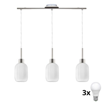 LED Lustr na lanku HARMA 3xE27/60W/230V matný chrom/bílá