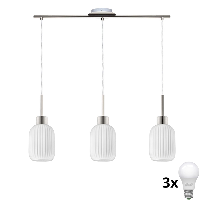 LED Lustr na lanku HARMA 3xE27/60W/230V matný chrom/bílá