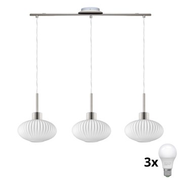 LED Lustr na lanku HARMA 3xE27/60W/230V matný chrom/bílá