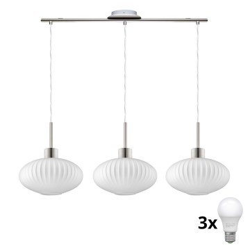 LED Lustr na lanku HARMA 3xE27/60W/230V matný chrom/bílá