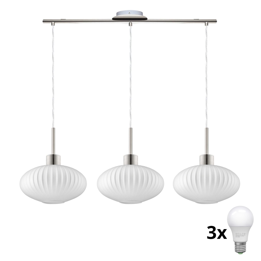 LED Lustr na lanku HARMA 3xE27/60W/230V matný chrom/bílá