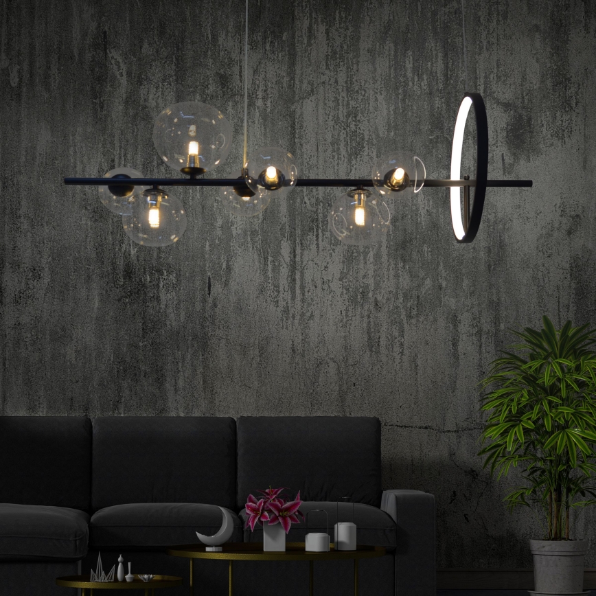 LED Lustr na lanku HYBRID LED/15W/230V + 7xG9/6W 4000K černá