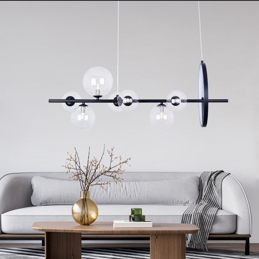 LED Lustr na lanku HYBRID LED/15W/230V + 7xG9/6W 4000K černá